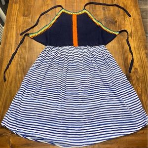 Sperry Blue Caribbean Crochet Striped Halter Tie Midi Dress, Large